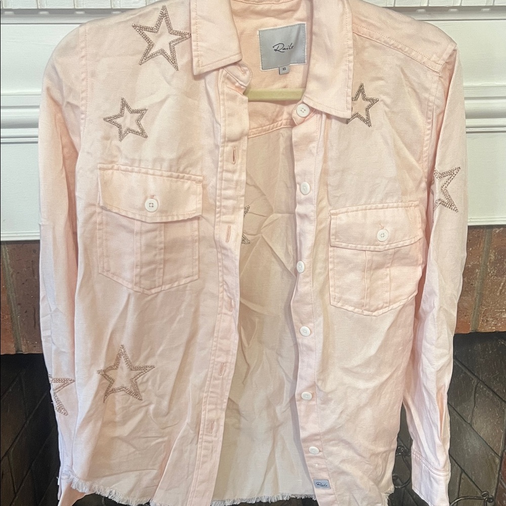 Rails Pale Pink Star-Stud Button-Down 👚 shirt size XS
